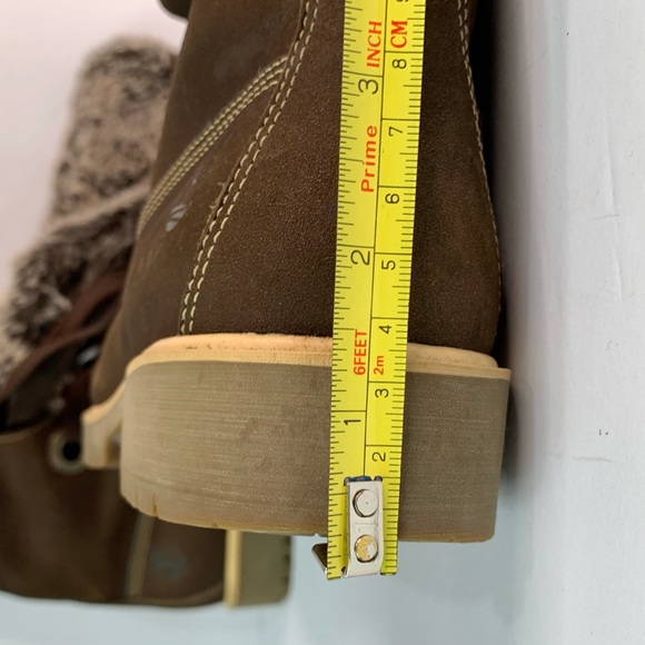 Timberland Mirney Lace Up Tall Boots w/ Faux Fur Tongue Collar Sz 7 Brown Winter - Picture 14 of 15